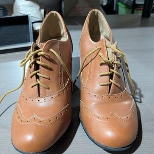 Brown Oxford Stacked Lace up Heel